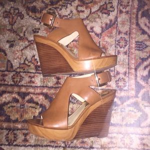 Michael Kors brown leather wedges